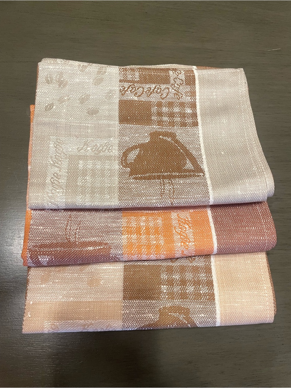 Linen Kitchen Towels in Peach and Brown - Set of 3